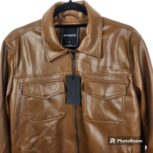 NEW Blank NYC Mens Full Zip 4 Pocket Faux Leather Bomber Jacket Size Small - Picture 4 of 7